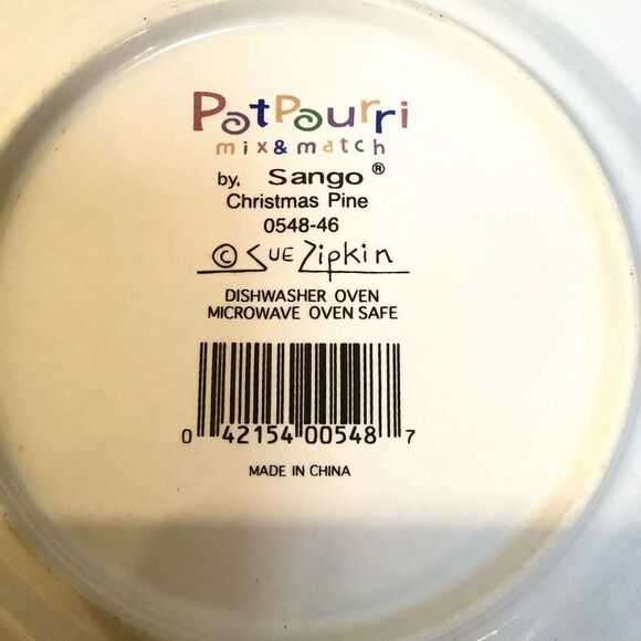 SANGO Plate Potpourri Collection by Sue Zipkin Christmas Pine Plate set of 6 - Picture 8 of 9